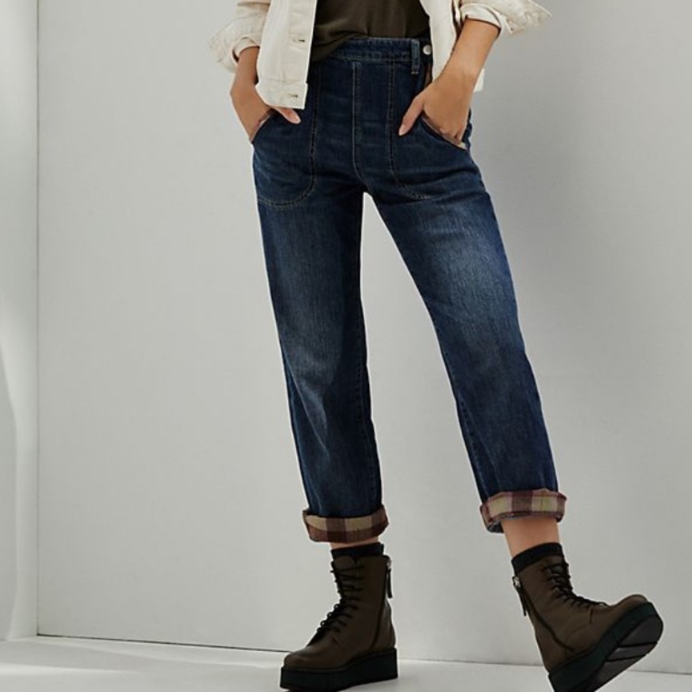 Anthropologie Pilcro Ultra High-Rise Plaid-Trimmed Boyfriend Jeans Size 30